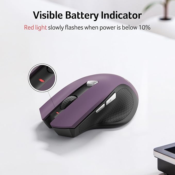 acer Wireless Mouse for Laptop, 2.4GHz Computer Mouse 3 Adjustable DPI Office Cordless USB Mice with USBA Receiver, 6 Buttons, 1600 DPI, Medium to Large Sized Hands (Purple)