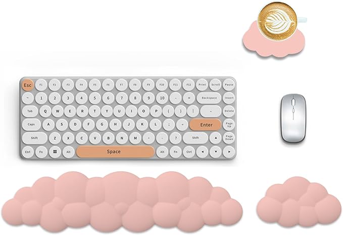 Cloud Keyboard Wrist Rest Mouse Pad Set, PU Leather Memory Foam Wrist Cushion Support, Mouse Wrist Pad, Non-Slip Wrist Support for Home, Office, Light Pink Cloud