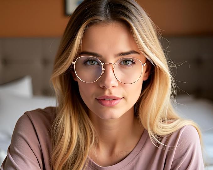 HJSTES Round Blue Light Glasses for Women Men Retro Circle Clear Lens Metal Frame Eyeglasses