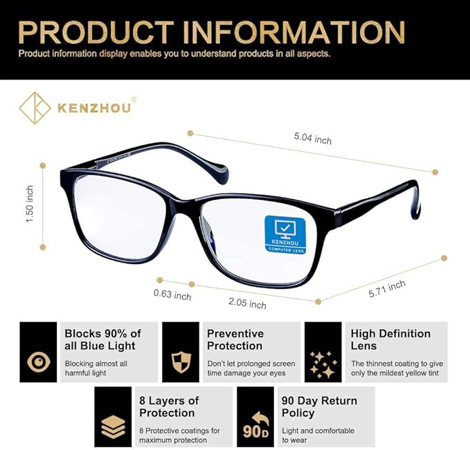 K KENZHOU Blue Light Blocking Computer Glasses 1 Pack Decrease Eye Eyestrain Unisex(Men/Women) (C2)