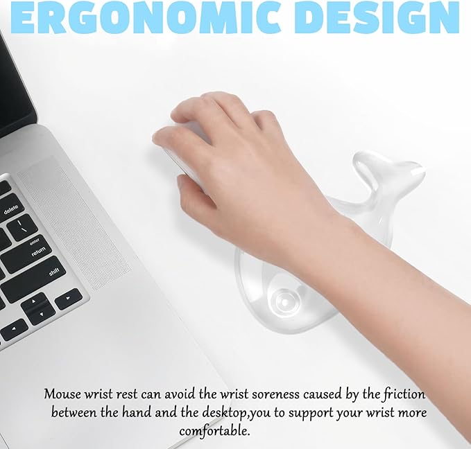 Gel Wrist Rest for Keyboard and Mouse Transparent White Whale Elbow Pad Cushion Ergonomic Cute Clear Cool Mouse Wrist Pad Silicone Non-Slip Support for Computer Gaming Home Office Men Hand Pillow