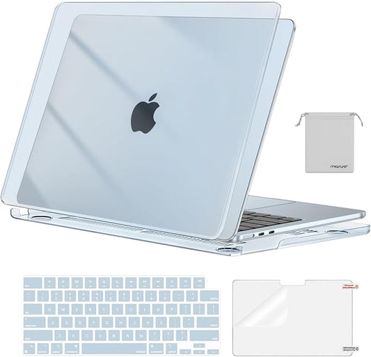 MOSISO Compatible with MacBook Air 13 inch Case M5 2026 M4 2025 M3 M2 2024-2022 A3449 A3240 A3113 A2681,Hard Shell&Keyboard Cover&Screen Film&Pouch for MacBook Air 13.6 inch Case, Crystal Sky Blue