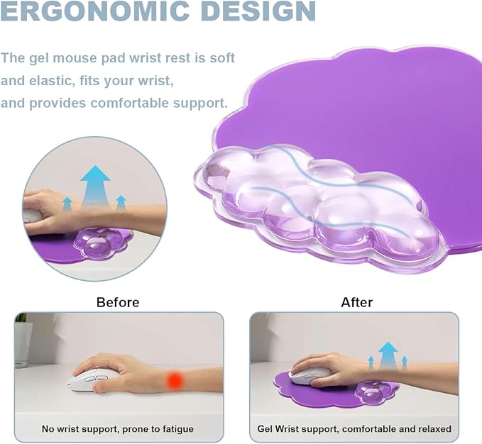 Purple Cloud Gel Wrist Rest for Keyboard and Mouse, Ergonomic Mouse Pad with Wrist Support Non-Slip Base for Typing Pain Relief/Computer/Laptop/Home/Office