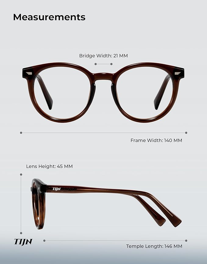 TIJN Blue Light Blocking Glasses Men Women Vintage Thick Round Rim Frame Eyeglasses