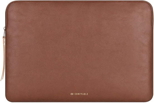 Comfyable Slim Protective Laptop Sleeve 14 Inch Snugly Compatible with MacBook Pro 14-inch M5 M4 M3 M2 M1 Pro/Max 2026-2021, PU Leather Bag Waterproof Cover Notebook Computer Case for Mac, Brown