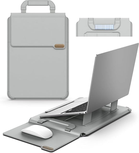Nillkin 16 inch Laptop Sleeve with Handle (4-in-1), 2 Stand Modes, MacBook Sleeve with Adjustable Stand & Mouse Pad, Slim Laptop Case 16 inch for Samsung/Surface/HP/Chromebook/Dell 13-16'', Gray