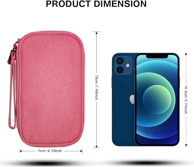 Electronics Organizer Bag Pouch Cable Charger Organizer Travel Shockproof Cord Carrying Case for Earphone Powerbank USB Hard Drive SD Card (Pink)