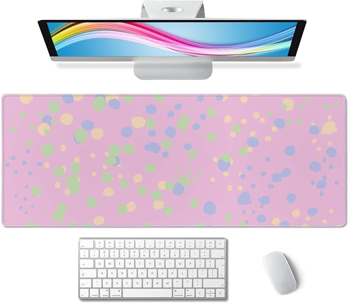 Colorful Polka Dots Large Gaming Mouse Pad with Stitched Edges, Desk Pad Extended Keyboard Mat, Non-Slip Rubber Base Mousepads for Laptop, Office, Home, 31.5X11.8 inch