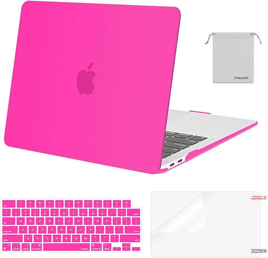 MOSISO Compatible with MacBook Air 13 inch Case M1 Chip 2021-2018 Release A2337 A2179 A1932, Plastic Hard Shell&Keyboard Cover&Screen Film&Storage Bag for MacBook Air 13.3 inch Case, Bright Rose