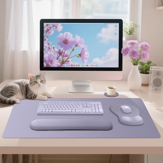 4-in-1 Large Gaming Mouse Pad, Keyboard Wrist Rest Pad & Wrist Support Mousepad Set, Extended Desk Pad Waterproof Desk Mat Protector for Home Office Decor Study Game 35.4×15.7 Inches I Noble Purple
