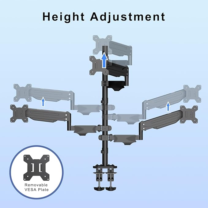 Pholiten Triple Monitor Mount, 3 Gas Spring Monitor Arms for Up to 32 inches Screens, Fully Adjustable Heavy Duty Triple Monitor Mount with Cable Management, Each Arm Holds 22 lbs