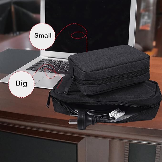 Travel Cable Organizer Pouch Electronic Accessories Carry Case Water Resistant Accessories Organizer Pouch Bag for Cable, Cord, Charger, Phone, Power Bank, Earphone (Big-Black)