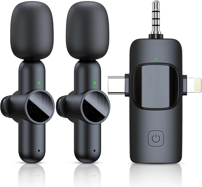 RICCHI 3 in 1 Wireless Lavalier Microphone for iPhone/Android Phone/Camera, USB C & Lightning Mini Microphone, Type C Microphone Clip on Lapel Mic for Video Recording, Interview, TikTok, Vlog