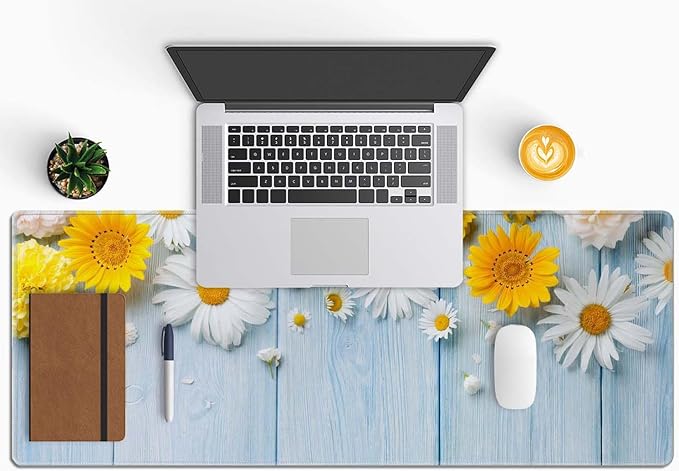 Desk Mat Flowers and Wood Large Keyboard Mouse Pad for Laptop PC Setup Desk Cover Protector Desk DéCor for Office Home Work Gaming 31.5" X 11.8" Stitched Edge Non-Slip Design