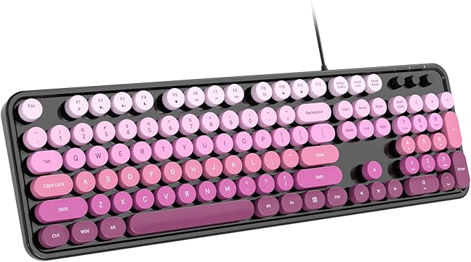 Dliter Wired Keyboard, 104 Keys Full Size Typewriter Keyboards, USB Plug and Play Office Keyboard with Number Pad, Caps Indicators, Foldable Stands for Windows, PC, Laptop (Black Pink)