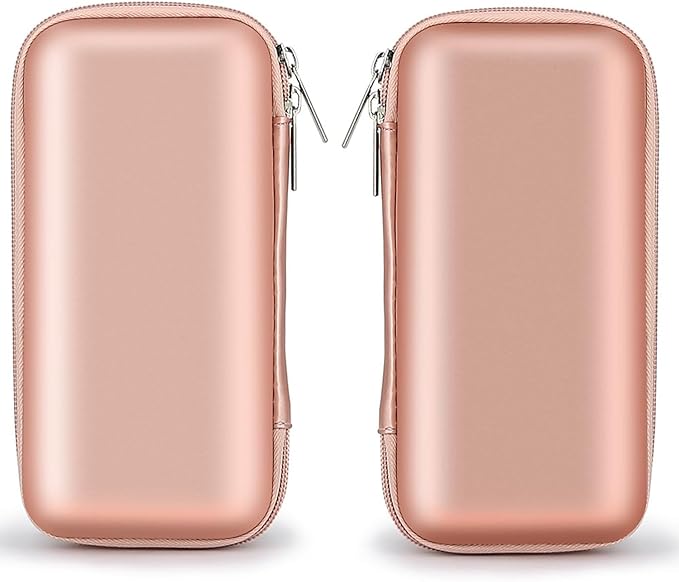 iMangoo Travel Essential Electronics Organizer Charger Case, Shockproof Dual Zipper Power Bank Cables Tech Accessories Pouch Purse, Men & Women Travel Must Have Storage Bag, 6.5x3.2x1 inch Rose Gold