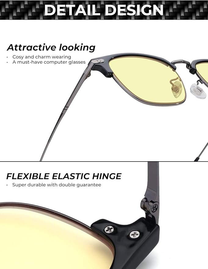 ZanyLen Blue Blocker Glasses for Men Metal Browline Computer Gaming Glasses Filter Blue Ray