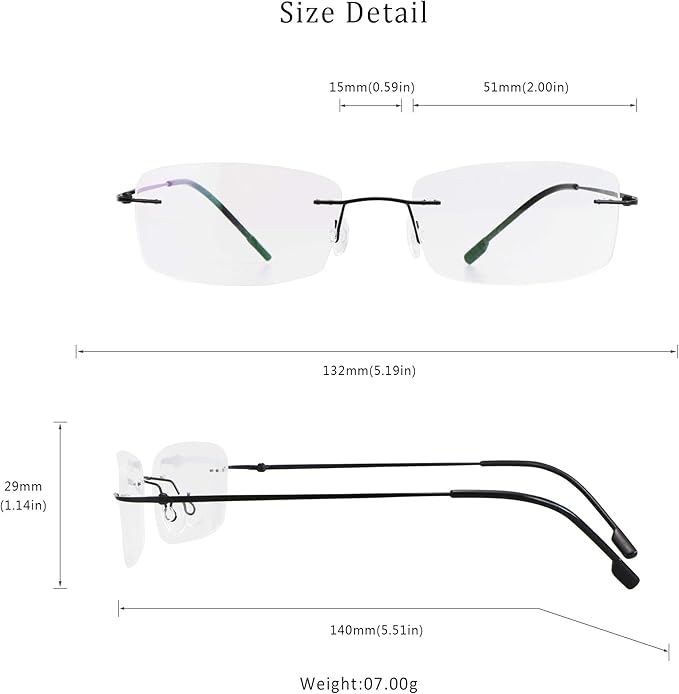LifeArt Blue Light Blocking Computer Reading Glasses,Men's and Women's Rimless Frame (Black, +2.25 Magnification)