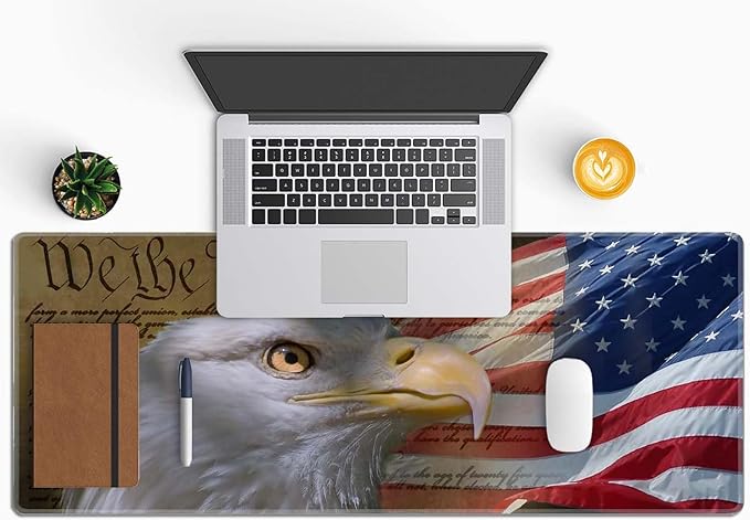 Large Mouse Pad, Desk Mat, Gaming Mouse Pad, Bald Eagle on American Flag Mouse Pad for Desk, Desk Pad for Keyboard Mice, Desk Mat for Desktop, Extended Long Mousepad Thin, 31.5 x 11.8 Inch