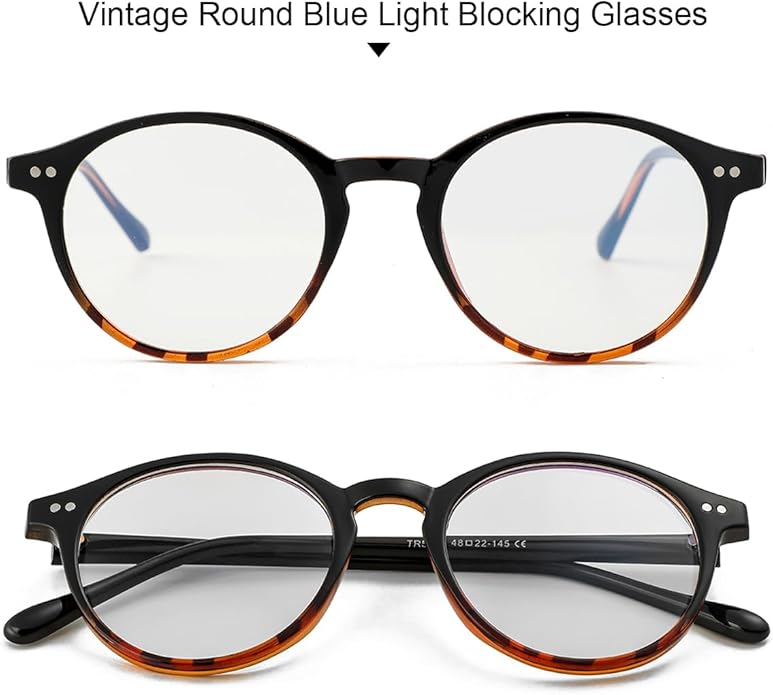 Gleyemor Blue Light Glasses for Men Women, Vintage Round Frame Computer Eyeglasses