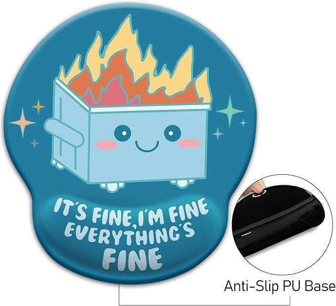 Blusabaca Dumpster on Fire Mouse Pad with Wrist Rest, Funny Cute Ergonomic Mouse Pads for Desk Wrist Support, Mousepad for Wireless Mouse Gaming Work Home Desk Accessories Office Supplies Decor Women