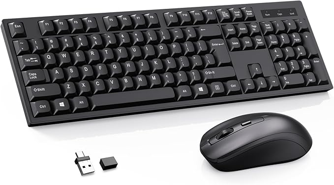 Wireless Keyboard and Mouse Combo-Full Size QWERTY Layout 2.4G Stereo Keycap Ergonomically Designed for Laptop,PC,Notebook,Windows,Computer,with USB-A&Typ-C 2-in-1 Receiver