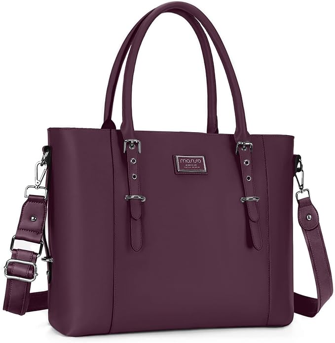 MOSISO Laptop Bag for Women, Waterproof Vintage PU Leather Briefcase Shoulder Computer Laptop Tote Bag for Office Work