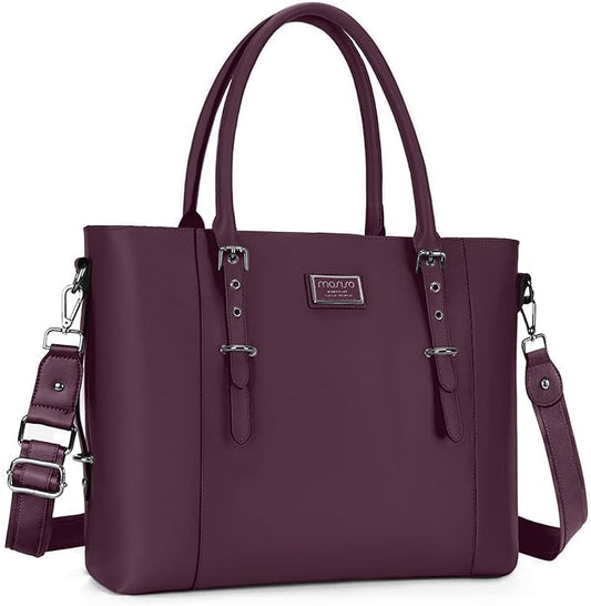 MOSISO Laptop Bag for Women, Waterproof Vintage PU Leather Briefcase Shoulder Computer Laptop Tote Bag for Office Work