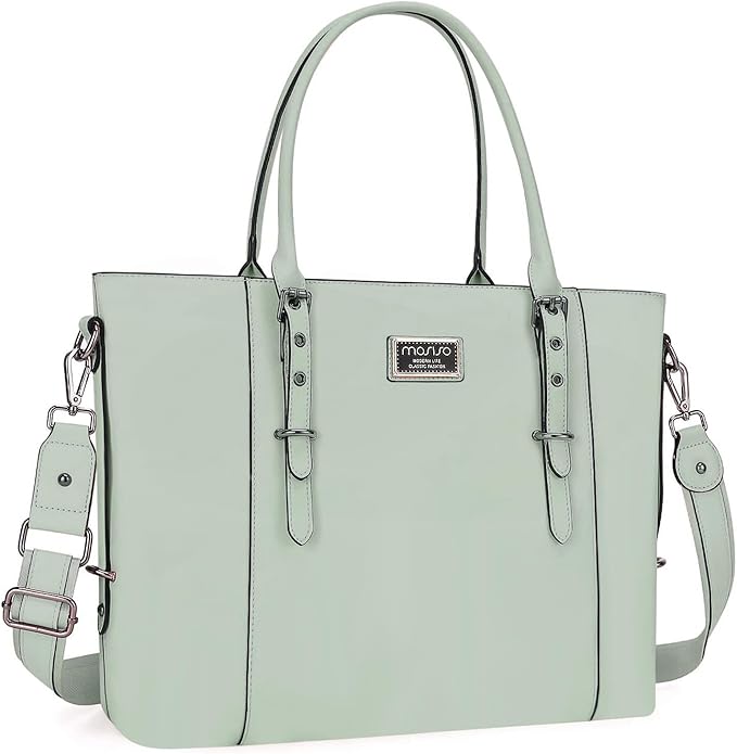 MOSISO Laptop Bag for Women, Waterproof Vintage PU Leather Briefcase Shoulder Computer Laptop Tote Bag for Office Work