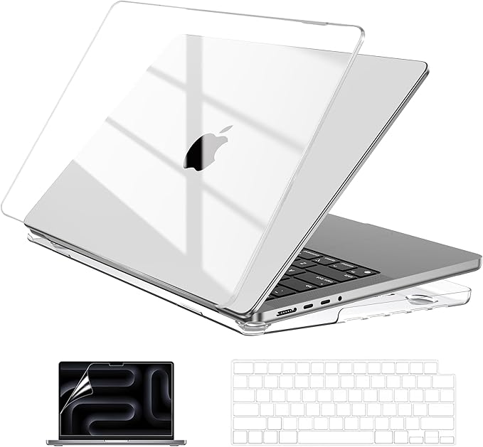 EooCoo Case Compatible with MacBook Pro 14 inch M5 2026-2021 M4 M3 M2 M1 Pro/Max Chip, Hard Shell Cases with Keyboard Cover, Screen Protector - Crystal Clear