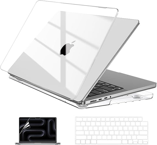 EooCoo Case Compatible with MacBook Pro 14 inch M5 2026-2021 M4 M3 M2 M1 Pro/Max Chip, Hard Shell Cases with Keyboard Cover, Screen Protector - Crystal Clear