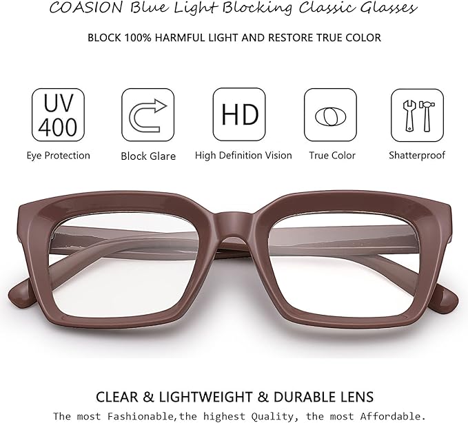 COASION Blue Light Blocking Eyeglasses Classic Thick Square Rim Frame Eyewear for Women Men