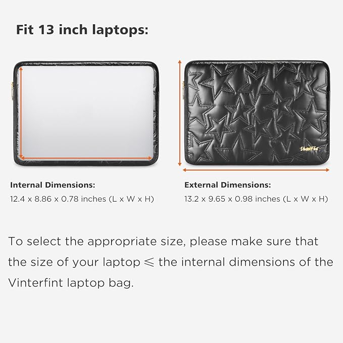 13 inch Laptop Sleeve Case for 13" MacBook Air M4/M3 2025-2018, MacBook Pro 13, 13" Latitude 5350/7320/7350, 13.4" Dell XPS 13, 13" ThinkPad X13 Gen / L13 Gen 5, HP Laptop Bag Cover, Black