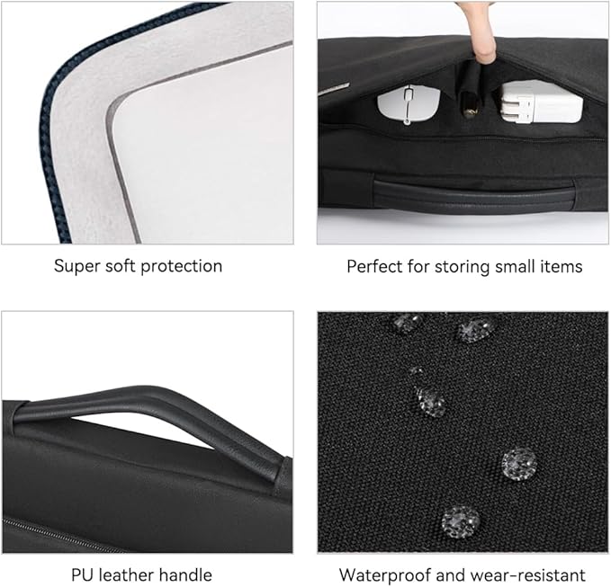 LANDICI 360°Laptop Sleeve Case 13 13.6 Inch Compatible with MacBook Air 13 M1/M2/M3/M4 2020-2025, MacBook Pro 13/14, IPad Air/Pro 13, Waterproof Computer Bag Cover with Handle, Black