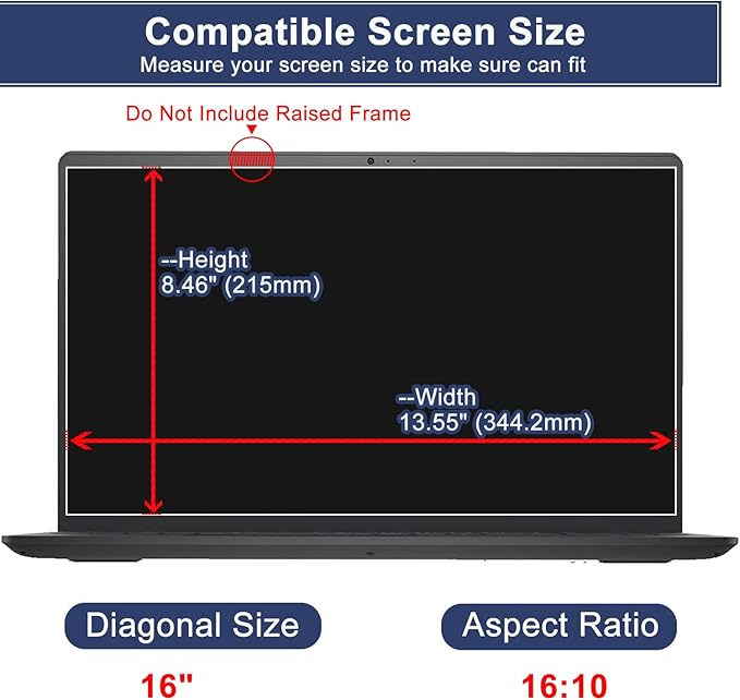 16" Screen Protector Tempered Glass for HP OmniBook 16/Pavilion 16, Dell 16 Laptop, ASUS VivoBook 16, Acer Aspire 16, Lenovo IdeaPad Slim 16/ThinkPad 16 & Other 16" 16:10 Aspect Laptop (13.5 x 8.5 In)