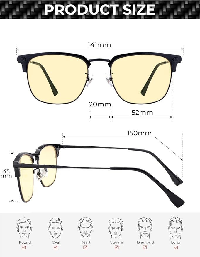 ZanyLen Blue Blocker Glasses for Men Metal Browline Computer Gaming Glasses Filter Blue Ray