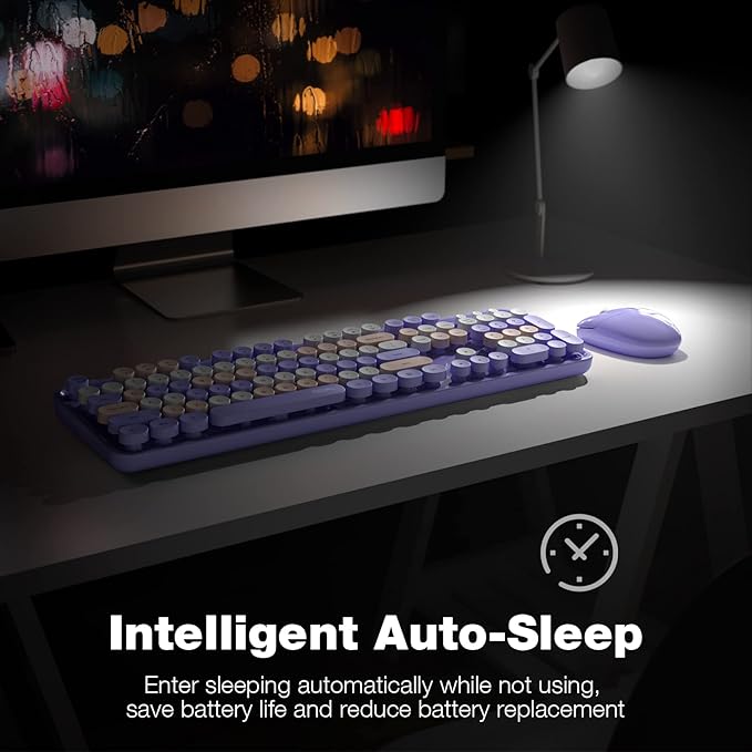 MOFII Wireless Keyboard and Mouse Combo Purple Colorful Full Size Round Key Typewriter Keyboards, 2.4G USB Keyboard Mice with 2-1 Nano Dongle for Computer Laptop PC Desktop Chromebook Smart TV