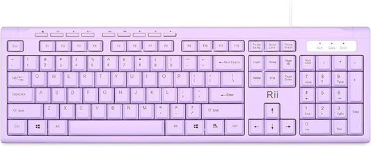 Rii RK907 Ultra-Slim Compact USB Wired Keyboard for Mac and PC,Windows 10/8 / 7 / Vista/XP(Purple)