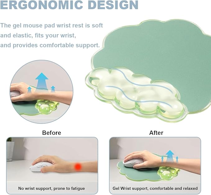 Cloud Wrist Rest and Cloud Mouse Pad for Keyboard and Mouse - Ergonomic Cloud Mouse Pad with Gel Wrist Support, Non-Slip Base Cute Office Accessories for/Desktop/Latop/Home/Gaming