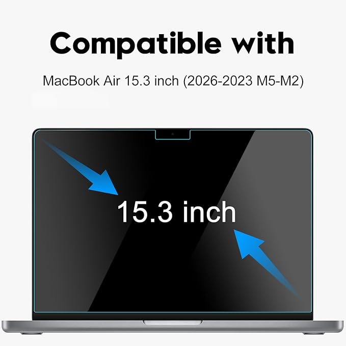 Tempered Glass Screen Protector Compatible with MacBook Air 15.3" M2 2023,9H Hardness Scratch Resistant Macbook Air 15 Inch Screen Film Guard, Bubble Free Ultra-Thin HD Transparency Anti-Fingerprint