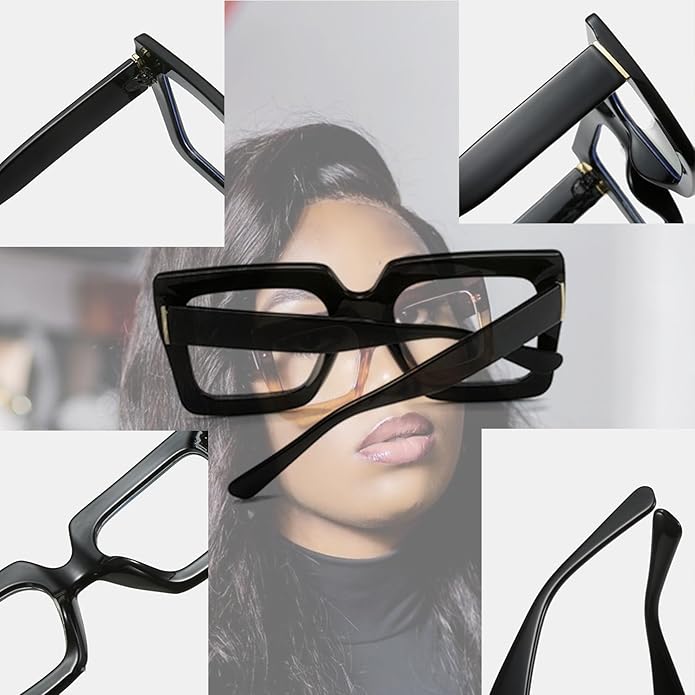 Onrtry Oversized Square Blue Light Glasses for Women Men Thick Frame Big Computer Eyewear Non-Prescription Eyeglasses