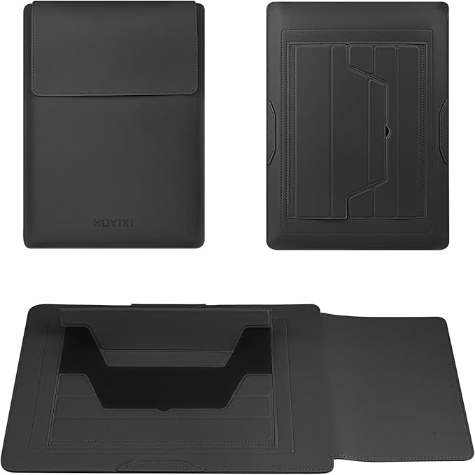 HoYiXi 13.3'' /13.6'' Laptop Sleeve Case PU Leather with Stand Compatible with MacBook Pro 14/MacBook Air 13(M1 M2)/ASUS Vivobook 14/Dell XPS 13/ASUS Matebook,13-14'' Laptop Bag,Black