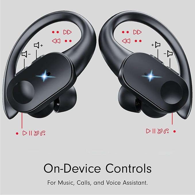 Bluetooth Headphones with Wireless Charging, Wireless Earbuds 80Hrs Playback Sport Ear Buds with Earhook LED Display Charging Case IPX7 Waterproof Earbud Deep Bass Running Earphones for iOS Android