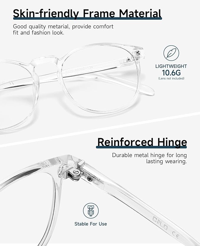 CNLO Blue Light Blocking Glasses,Computer Glasses,Anti Eyestrain, Lightweight Frame Eyeglasses,Men/Women… (Crystal | Anti-Blue Light Tinted Lenses)