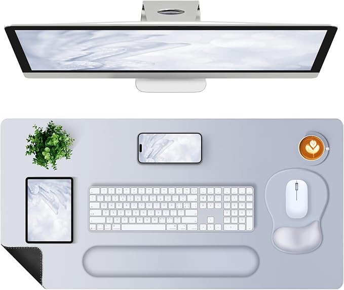 4-in-1 Large Gaming Mouse Pad, Keyboard Wrist Rest Pad & Wrist Support Mousepad Set, Extended Desk Pad Waterproof Desk Mat Protector for Home Office Decor Study Game 35.4×15.7 Inches I Gradient Gray