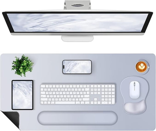 4-in-1 Large Gaming Mouse Pad, Keyboard Wrist Rest Pad & Wrist Support Mousepad Set, Extended Desk Pad Waterproof Desk Mat Protector for Home Office Decor Study Game 35.4×15.7 Inches I Gradient Gray