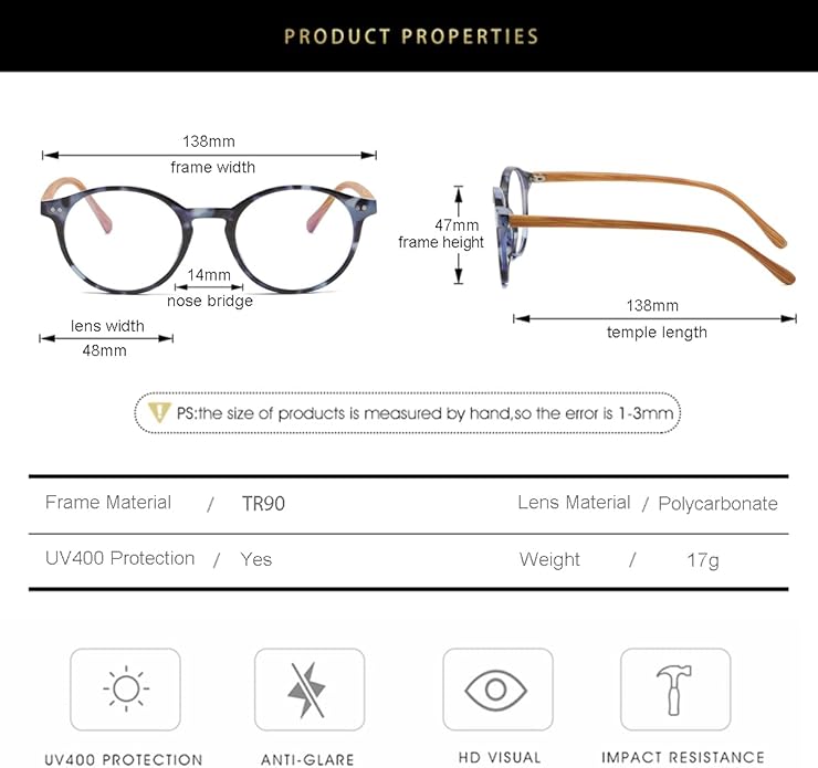 Gleyemor Blue Light Glasses for Men Women, Vintage Round Frame Computer Eyeglasses