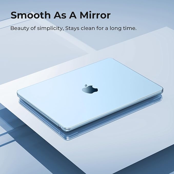 EooCoo Case Compatible with MacBook Air 13 inch M5 2026-2022 Release M4 M3 M2 A3449 A3240 A3113 A2681, Hard Shell&Keyboard Skin Cover&Screen Protector for Mac Air 13.6 inch, Gloss SkyBlue