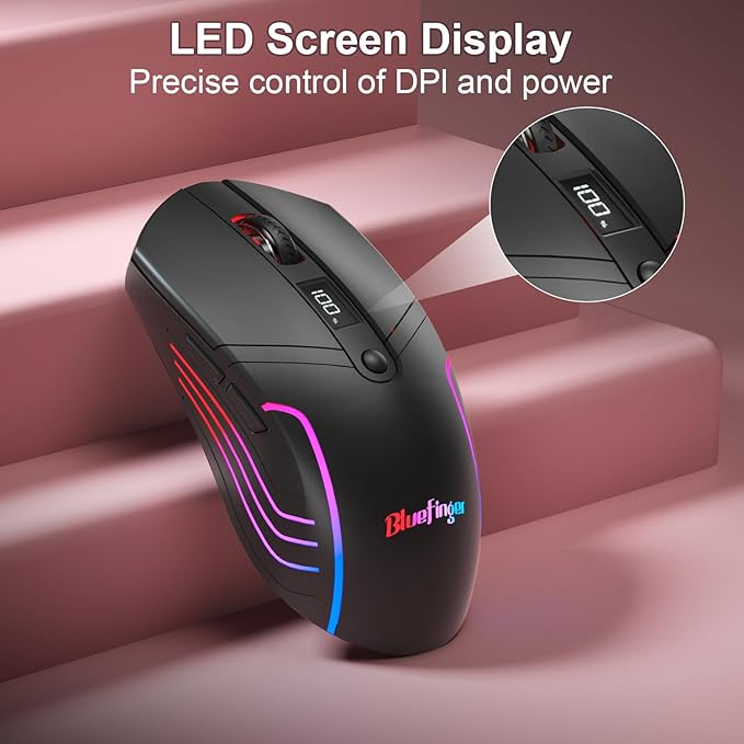 BlueFinger Wireless Gaming Keyboard and Mouse Combo, RGB Backlit, Tri-Mode Bluetooth/2.4G/USB-C Wired, 98 Keys Quiet Keyboard with Number Pad, Volume Knob & Screen, 4800 DPI Mouse for PC/Mac/Laptop