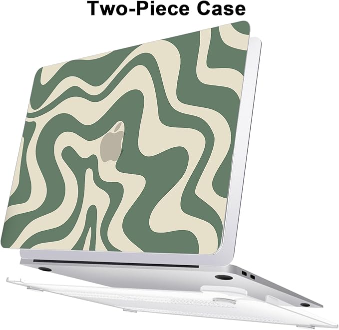 AKIT Compatible with MacBook Air 13 Inch Case M1 2022 2021 2020 2019 2018 A2337 A2179 A1932, Unique Pattern Hard Shell Laptop Case+Screen Protector+Keyboard Cover for MacBook Air 13.3 Inch, Green Wave